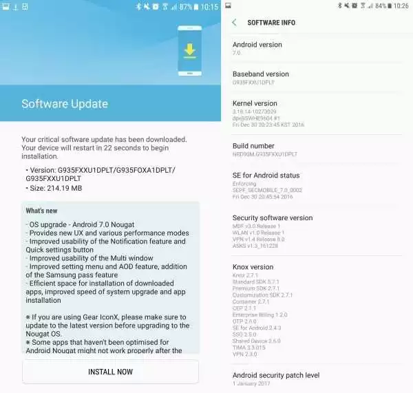 Samsung begins rolling out Android Nougat update for S7 and S7 edge